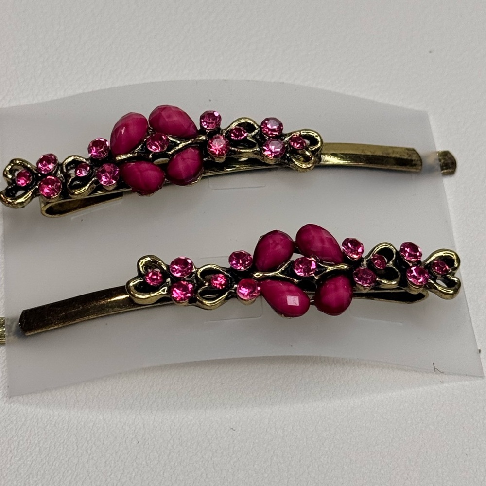 Fashion Jewelry Gold and Pink Floral Hair Accessories